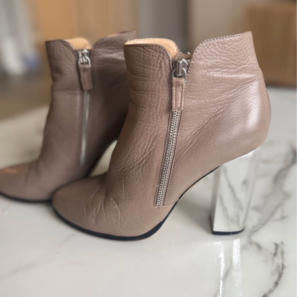 Leather Ankle Boots with Silver Heel